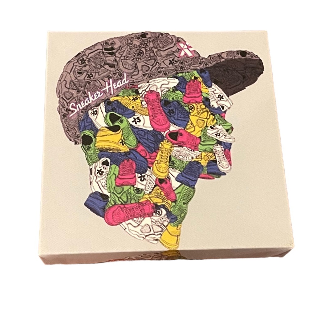 Sneaker head art sneakers on a canvas size is 8”x8”x8”x8”